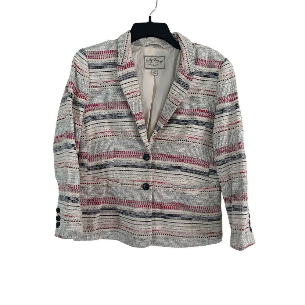 Lucky Brand Women’s Tweed 3/4 Sleeve Blazer JacketSZ 10 Preppy Mature Careerwear